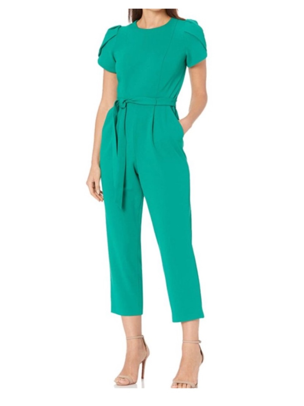 Calvin Klein Green Cropped Jumpsuit with Tulip Sleeves size 4